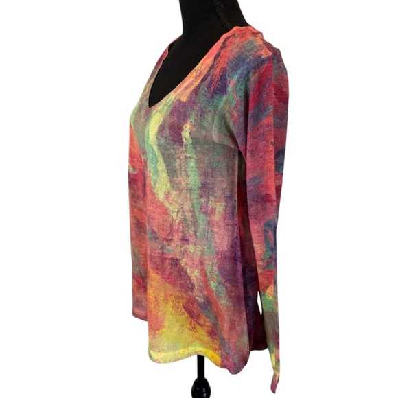 Soft Surroundings Plein De Couleurs Abstract Watercolor Print Knit Top Size S - Picture 3 of 7